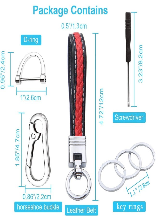 Mtverver New Woven Rope Key chain,Microfiber red leather keychain with 3 Key Ring and Anti-Lost D Ring - Image 2
